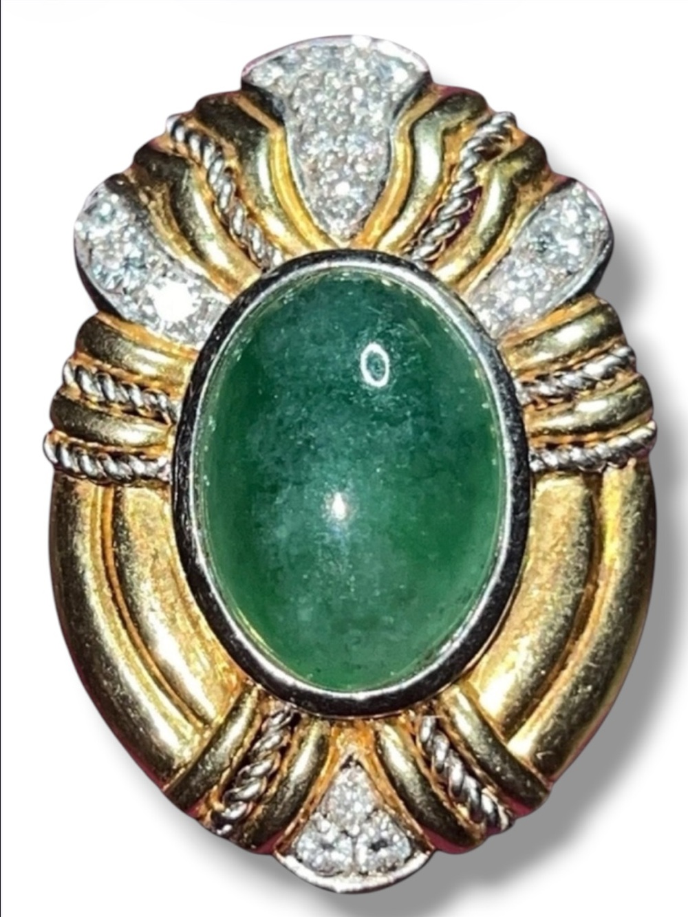 14K Yellow Gold 11.3g Jade Jadeite Pendant Brooch Combo w/  Genuine Diamond